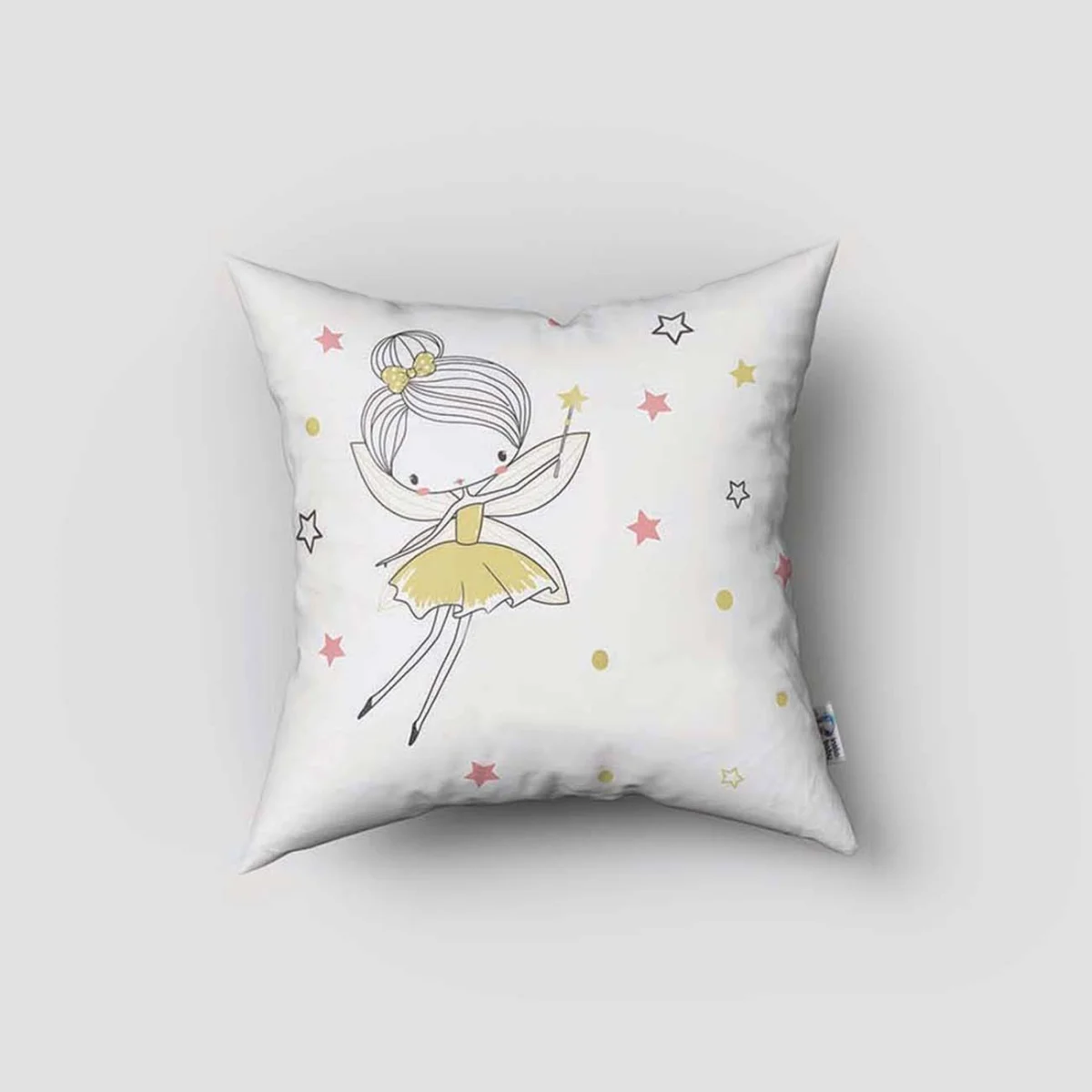 Peri Kız Kırlent Kılıfı | Beyaz yıldızlar, noktalar Desenli