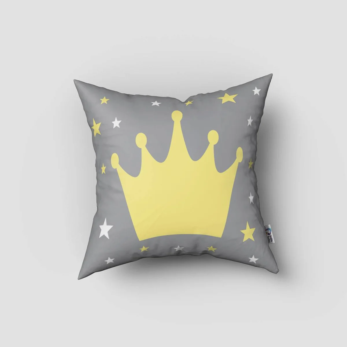 Taç Kırlent Kılıfı | Gri yıldız, bulut Desenli