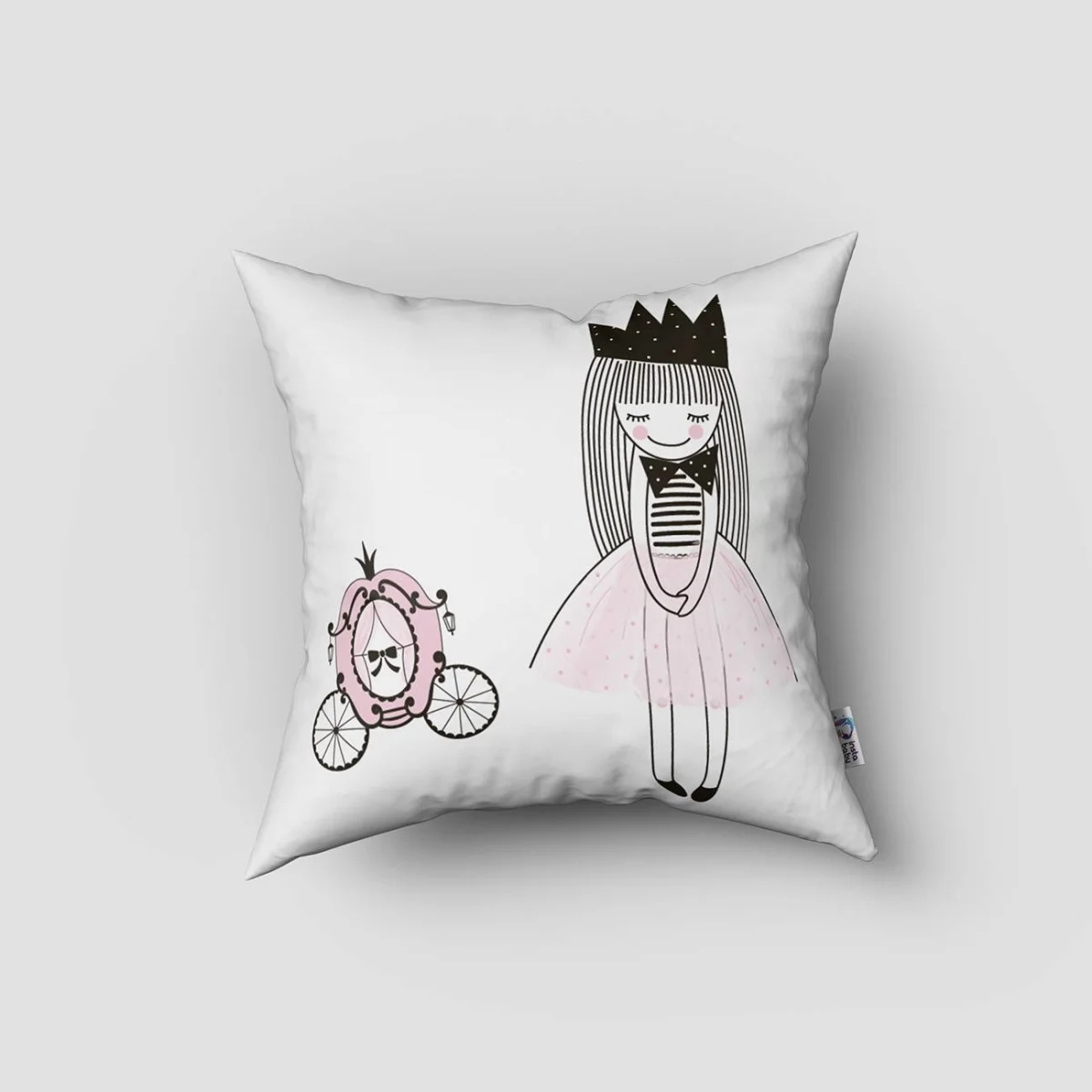 Prenses Kırlent Kılıfı | Beyaz Kalpler, kale Desenli