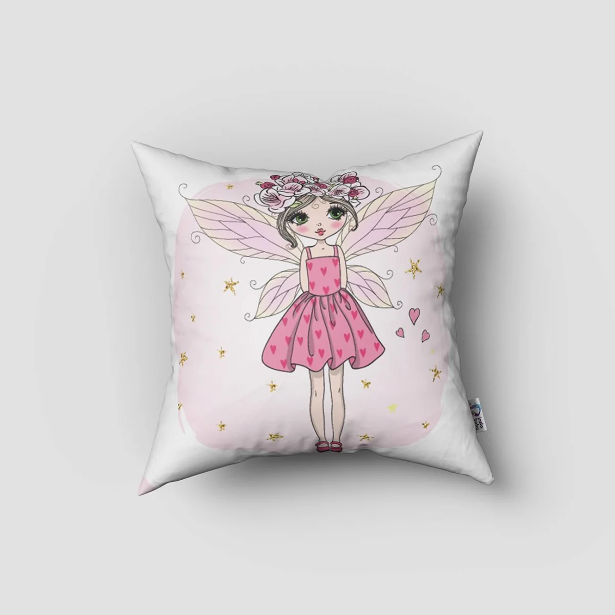 Peri, Unicorn, Sihir Kırlent Kılıfı | Beyaz yıldız, kalp Desenli