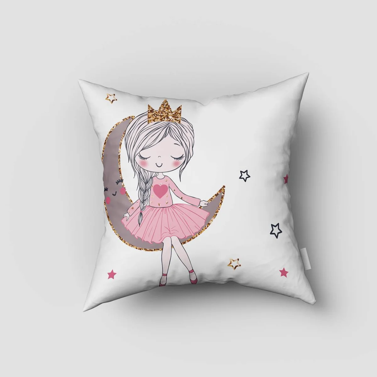 Rüya temalı kız Kırlent Kılıfı | Beyaz Ay, yıldızlar Desenli