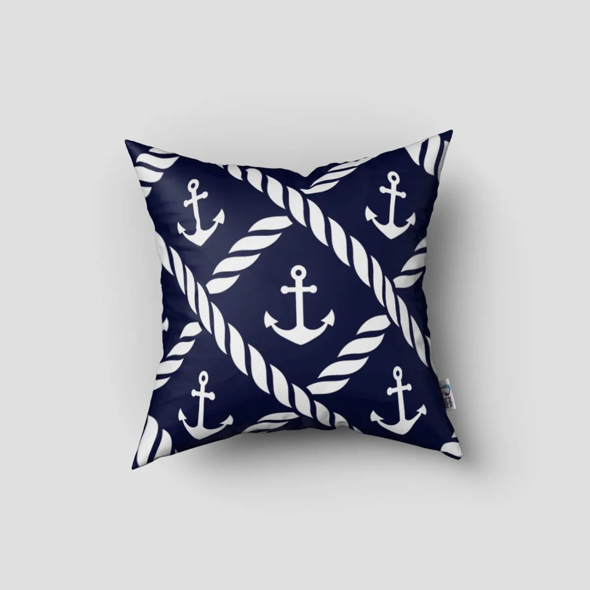 Denizci Kırlent Kılıfı | Beyaz Çapa, pusula Desenli