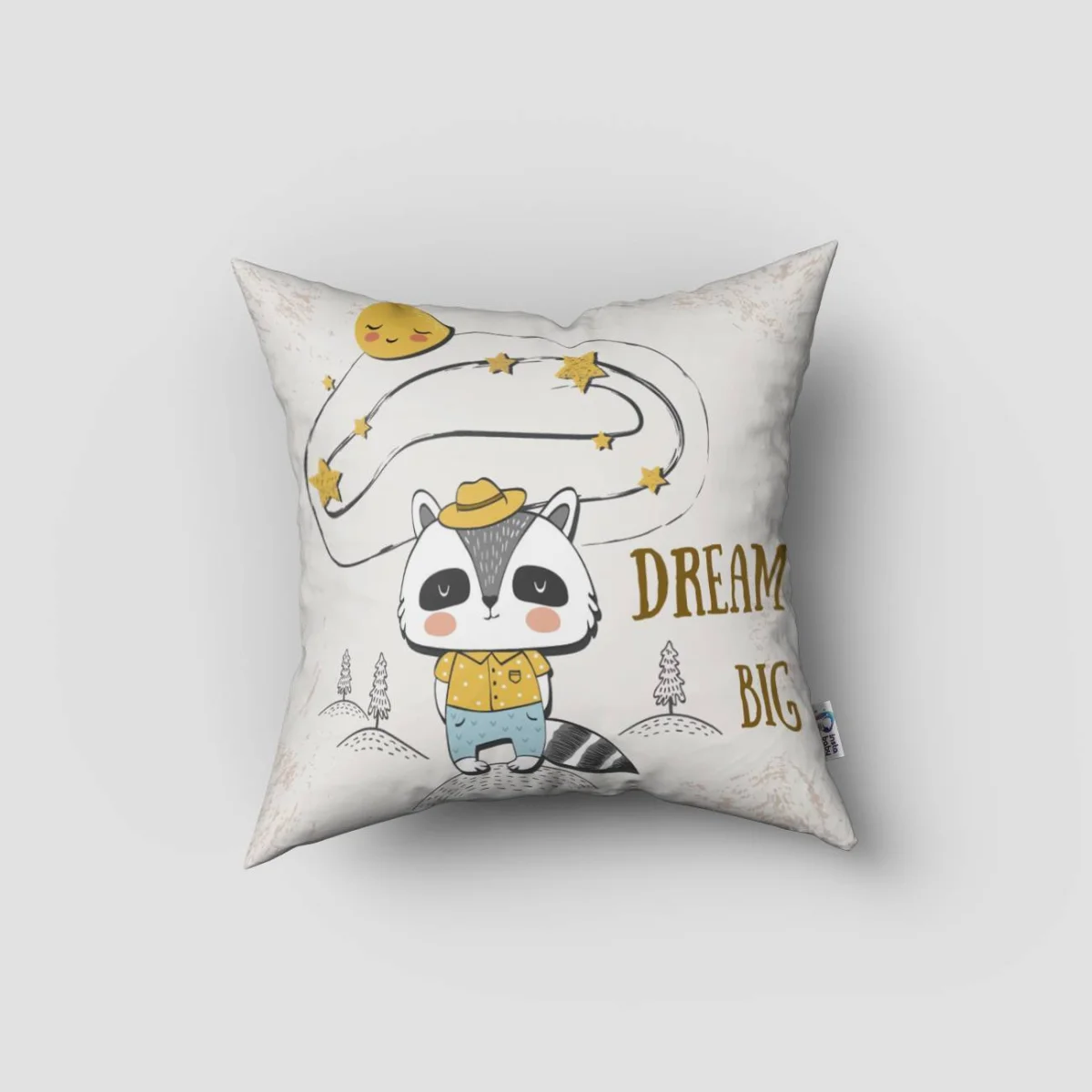 Orman Hayvanları Kırlent Kılıfı | Beyaz yıldız, güneş Desenli