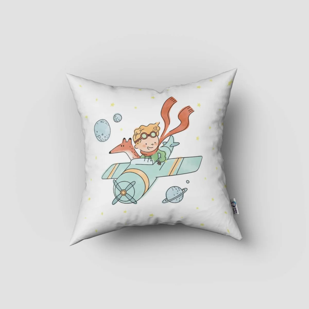 Küçük Prens, Uzay Kırlent Kılıfı | Beyaz yıldızlar, gezegenler Desenli