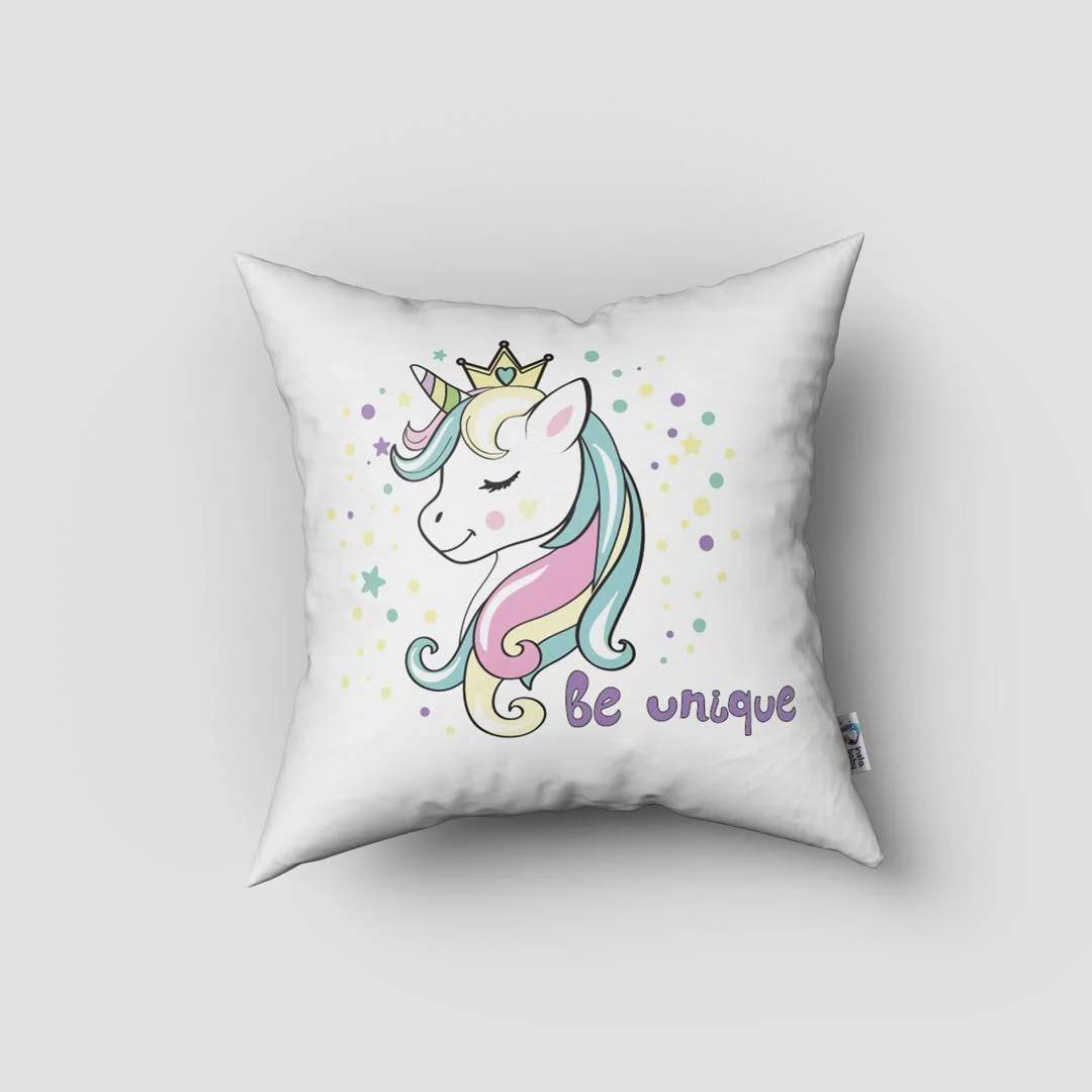 Unicorn Kırlent Kılıfı | Beyaz yıldızlar, renkli puantiyeler Desenli