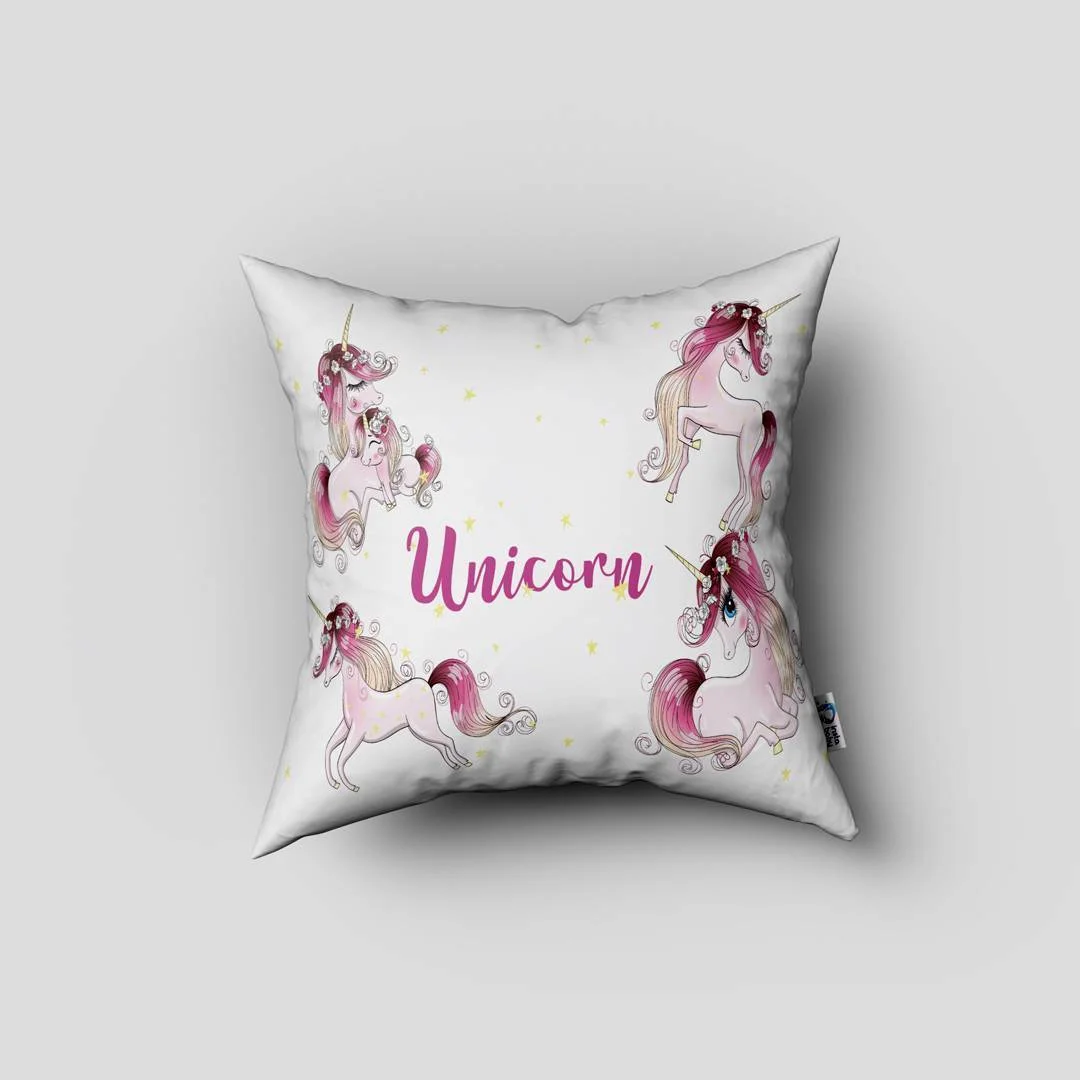 Unicorn Kırlent Kılıfı | Beyaz yıldız Desenli