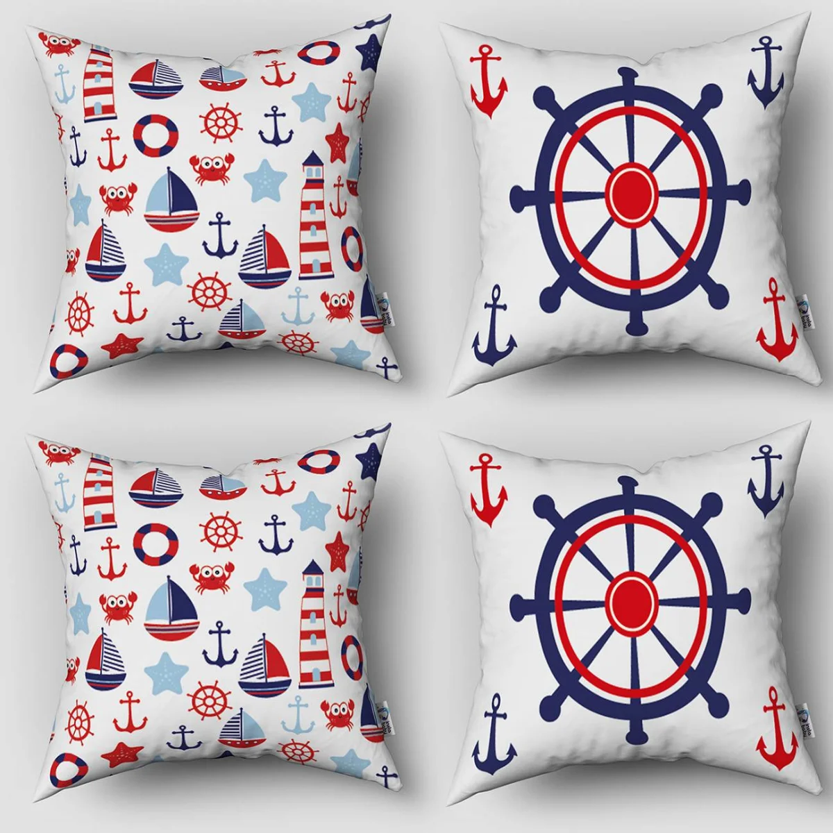 Denizcilik 4lü Kırlent | Beyaz bulut, yıldız Desenli