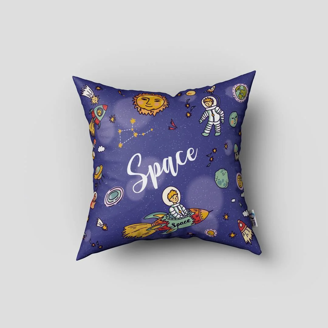 Uzay Kırlent Kılıfı | Mavi yıldız, gezegen Desenli