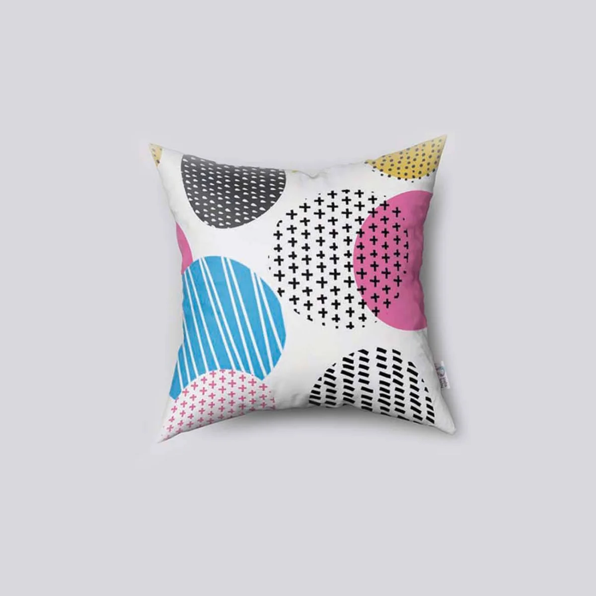 Geometrik desen Kırlent Kılıfı | Beyaz Çizgili, noktalı Desenli