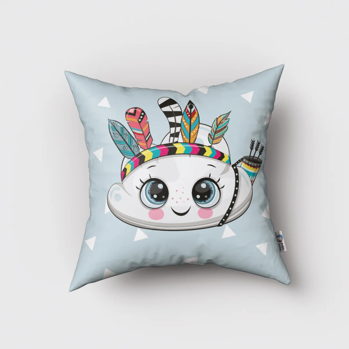 Boho Bulut Kırlent Kılıfı | Açık Mavi küçük üçgenler, oklar Desenli