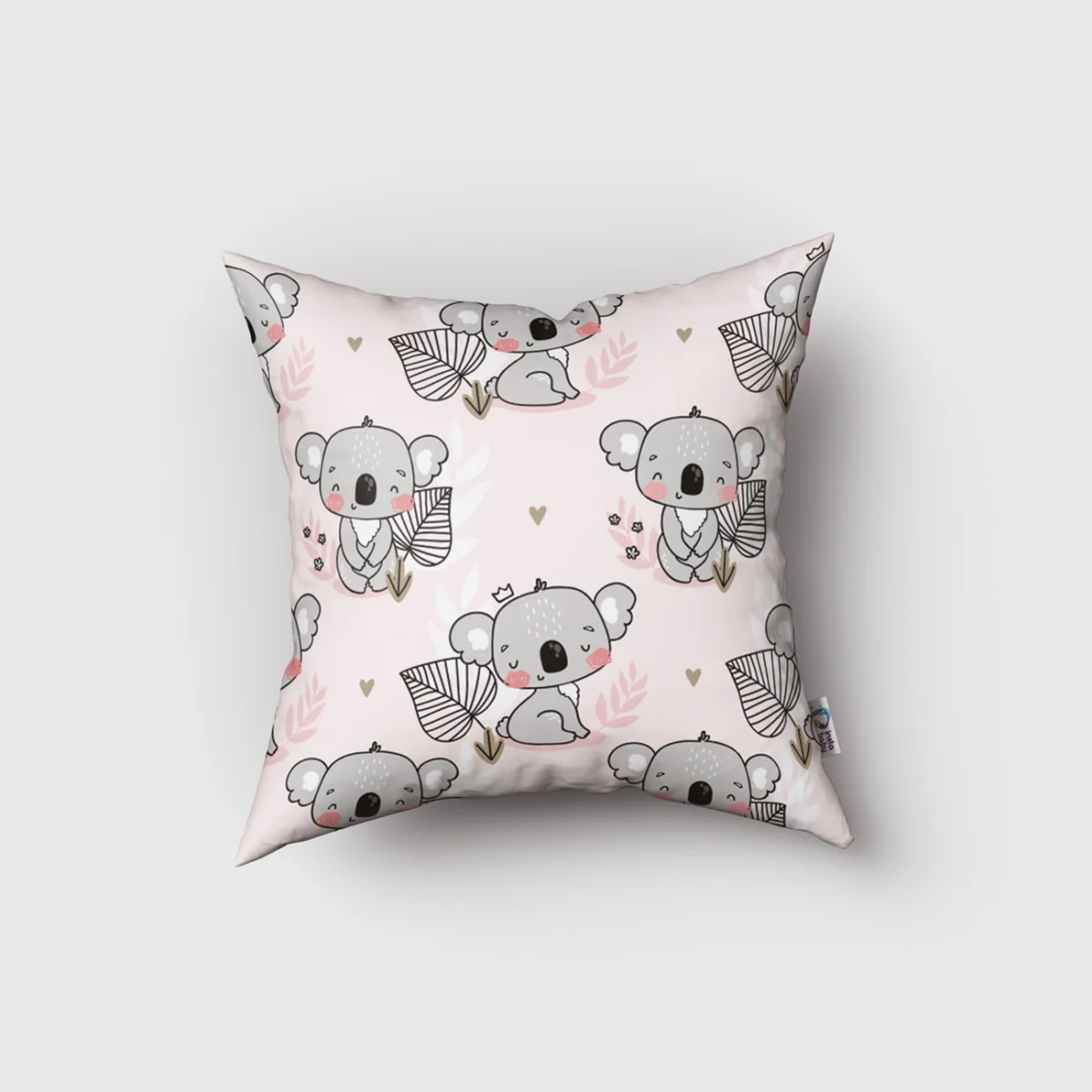 Koala Kırlent Kılıfı | Pembe çiçekler, yapraklar Desenli