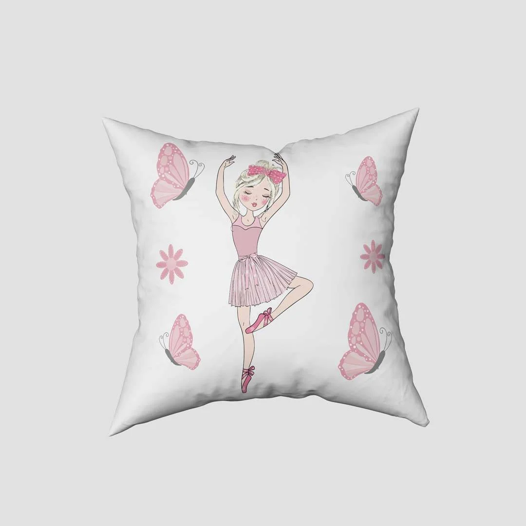 Baletin Kırlent Kılıfı | Beyaz kelebek, çiçek Desenli