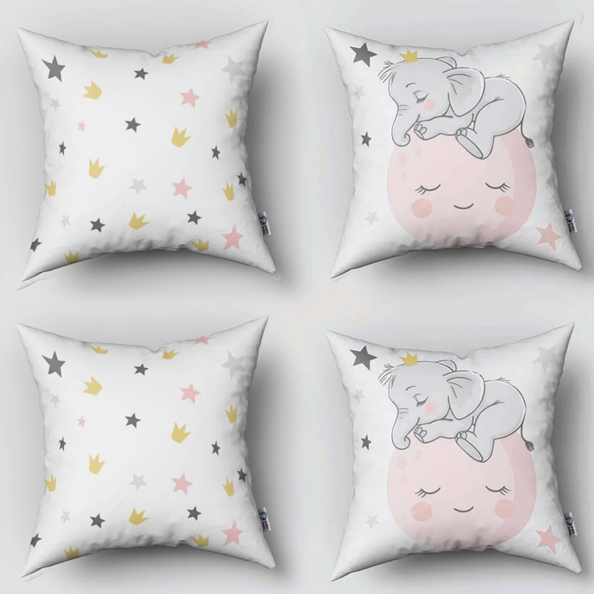 Uyuyan Fil, Ay 4lü Kırlent | Beyaz yıldızlar, ay Desenli