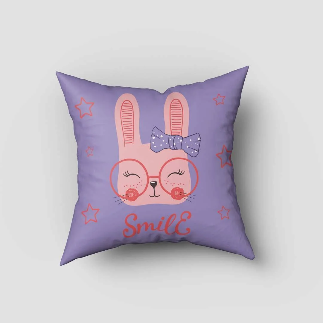 Tavşan Kırlent Kılıfı | Mor yıldız, Smile yazısı Desenli