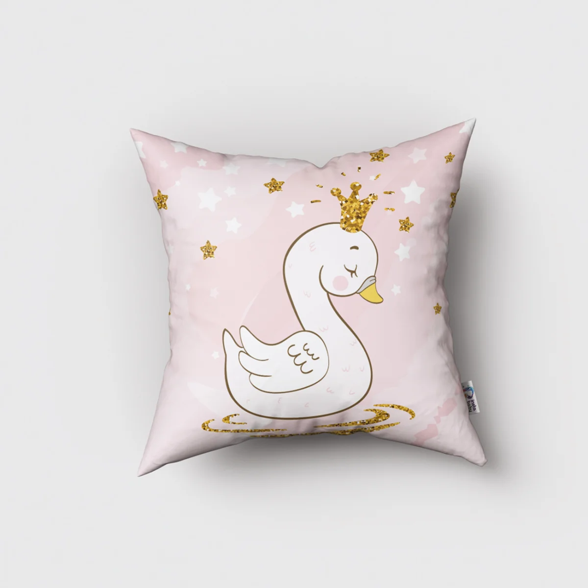 Kuğu Kırlent Kılıfı | Lila Taçlı kuğu, yıldızlar Desenli