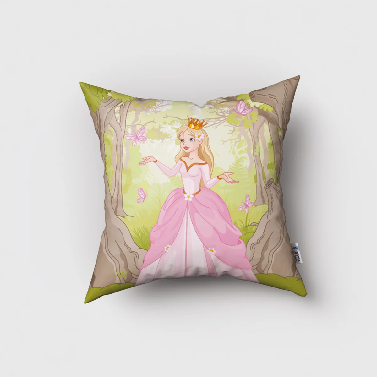 Prenses Kırlent Kılıfı | Yeşil Kelebekler, ağaçlar Desenli