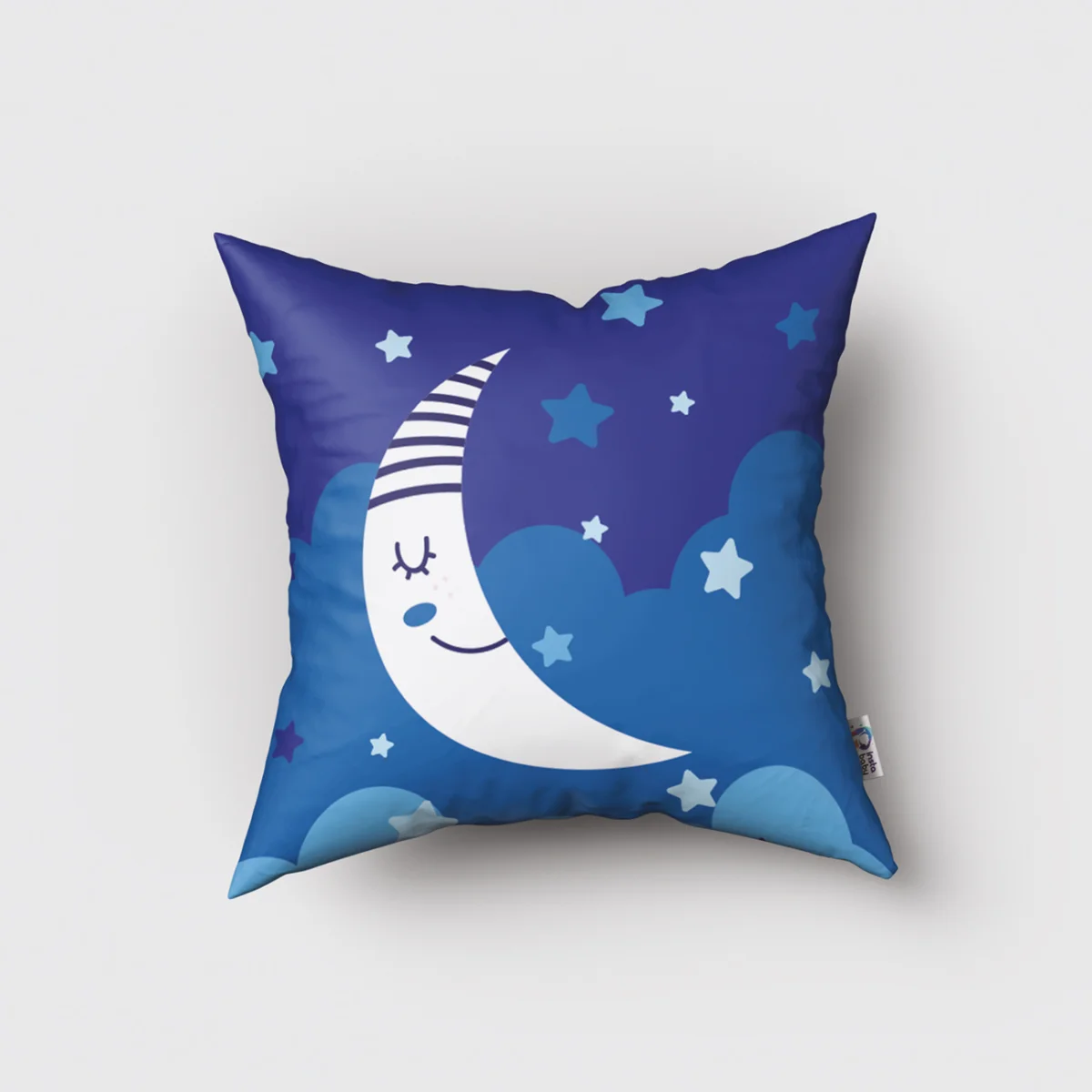 Ay ve Yıldızlar Kırlent Kılıfı | Mavi Yıldız, bulut Desenli