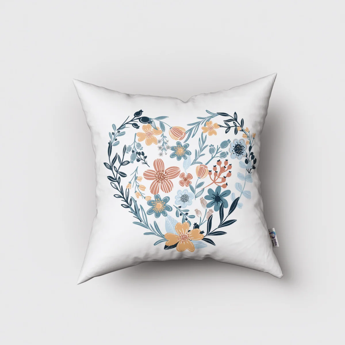 Çiçekler Kırlent Kılıfı | Beyaz çiçek çelenkleri, yapraklar Desenli