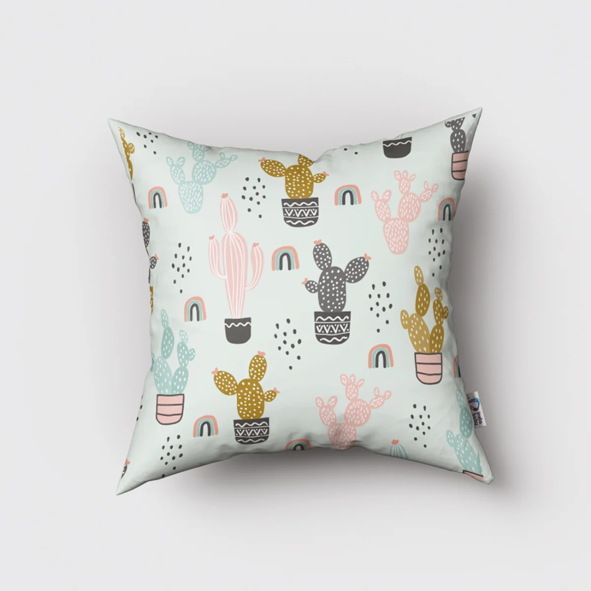 Lama Kırlent Kılıfı | Açık Mavi Gökkuşağı, bulutlar Desenli