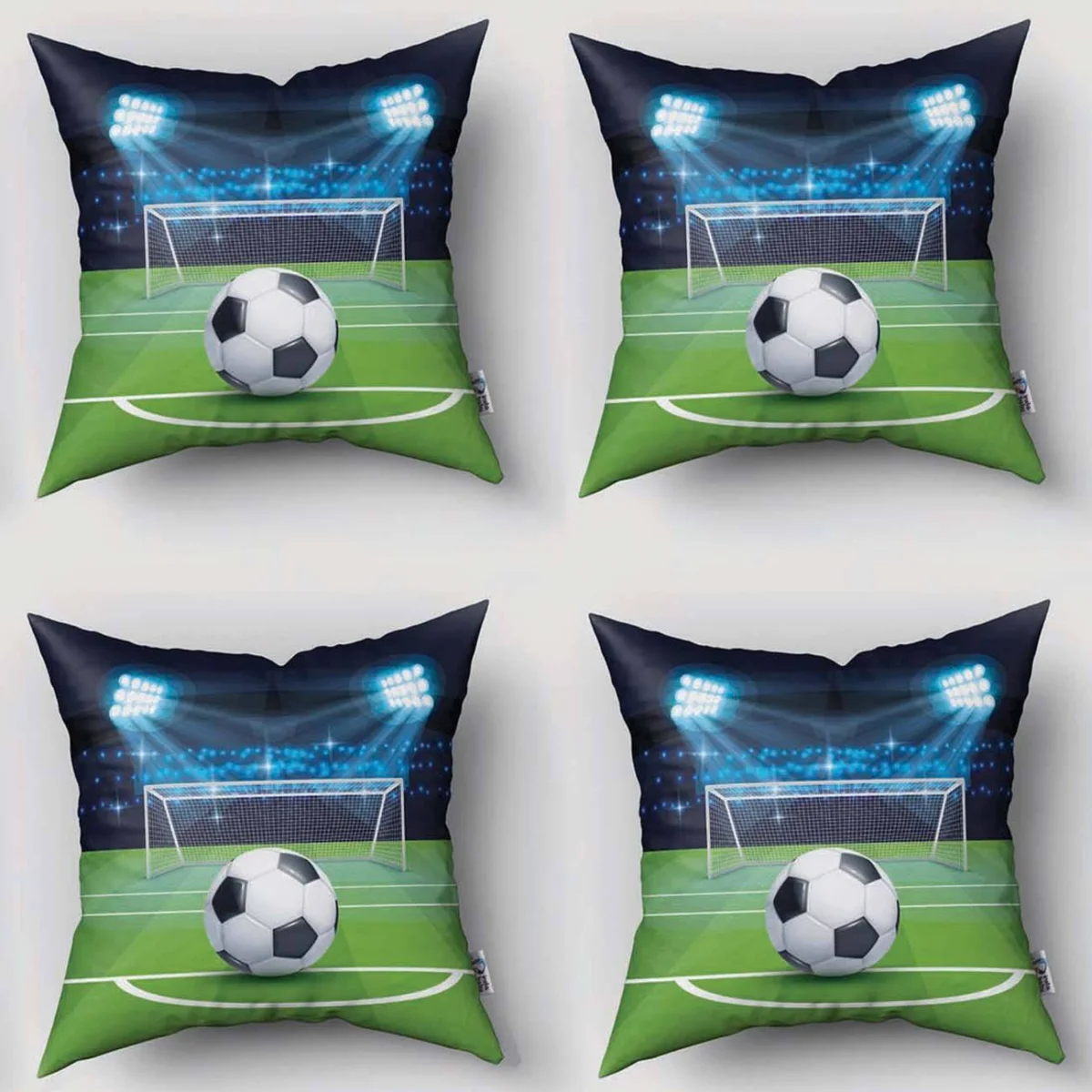 Futbol 4lü Kırlent | Mavi Stadyum ışıkları, futbol topu Desenli