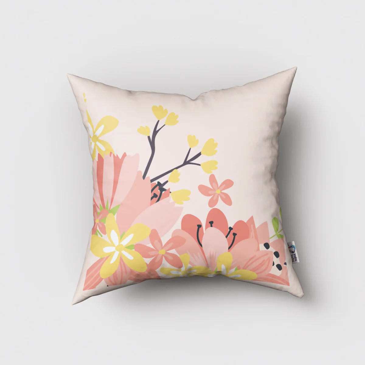 Geyik Kırlent Kılıfı | Pembe simli boynuzlar, çiçekler Desenli