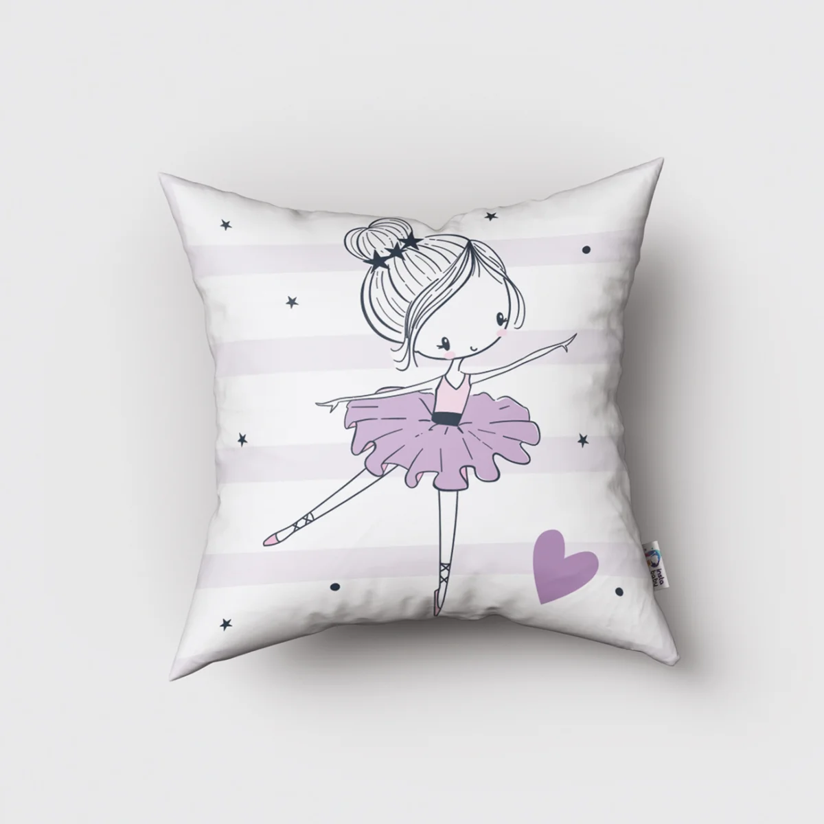 Balerin Kırlent Kılıfı | Beyaz yıldızlar, kalpler Desenli