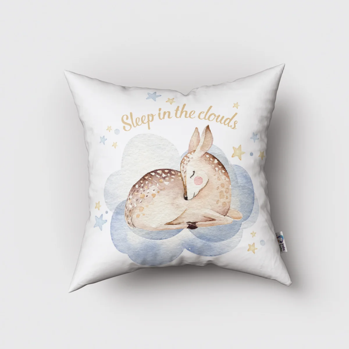 Orman hayvanları (Ceylan) Kırlent Kılıfı | Beyaz Bulut, yıldız Desenli