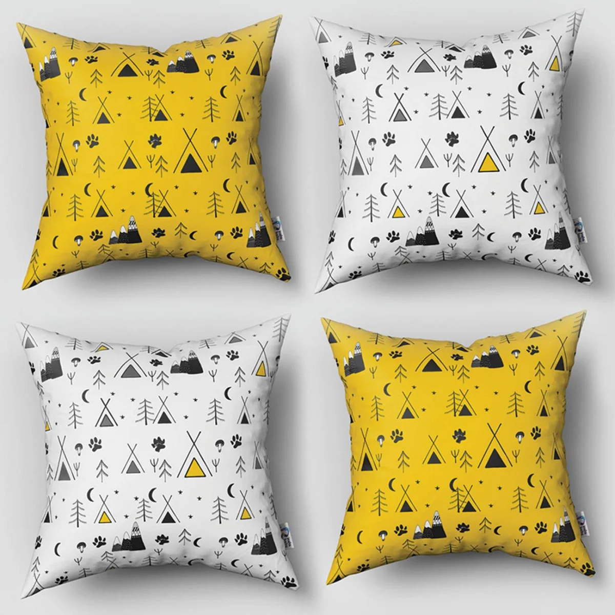 Yerli Çocuk 4lü Kırlent | Beyaz Yıldız, ay Desenli