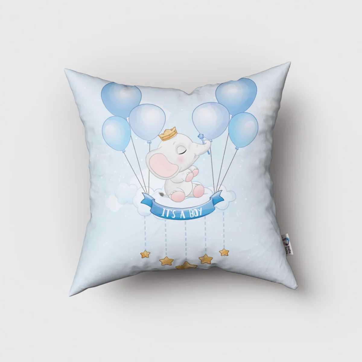 Fil Kırlent Kılıfı | Mavi balon, bulut Desenli