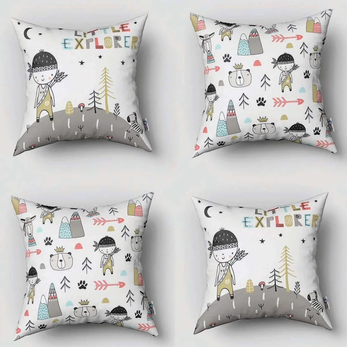 Kaşif ve Hayvanlar 4lü Kırlent | Beyaz yıldız, ay Desenli