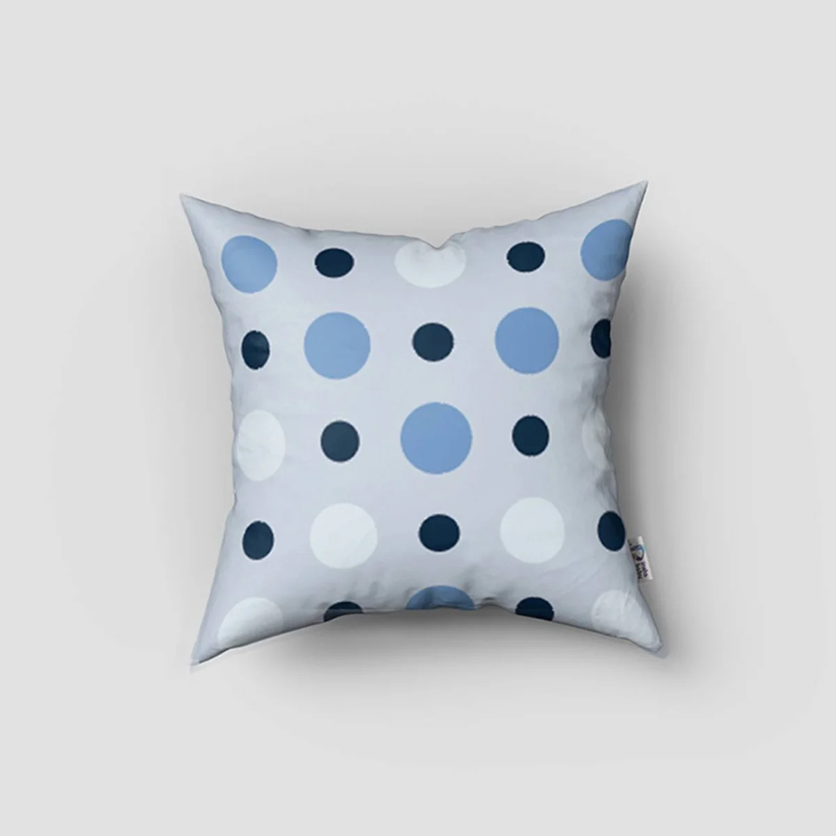 Prens Kırlent Kılıfı | Gri Mavi Puantiye, elmas çerçeve Desenli