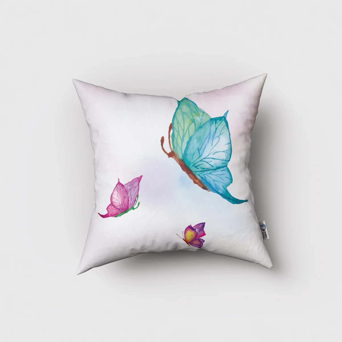 Kelebek Kırlent Kılıfı | Beyaz farklı renklerde kelebekler, sulu boya sıçramaları Desenli