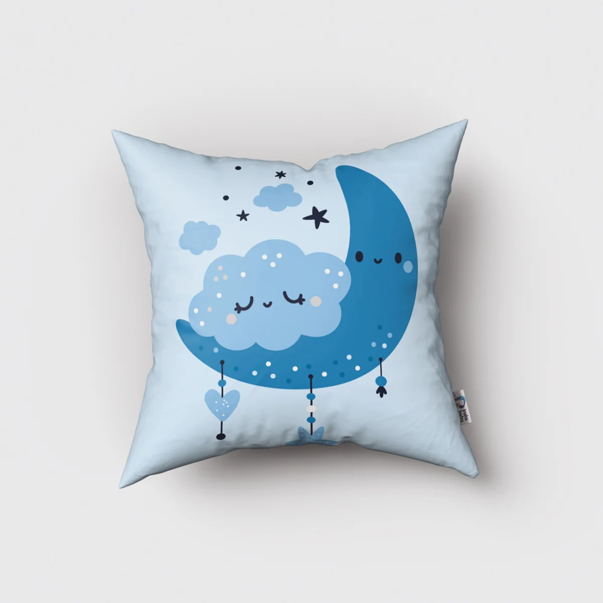 Ay ve bulutlar Kırlent Kılıfı | Mavi yıldız, bulut Desenli