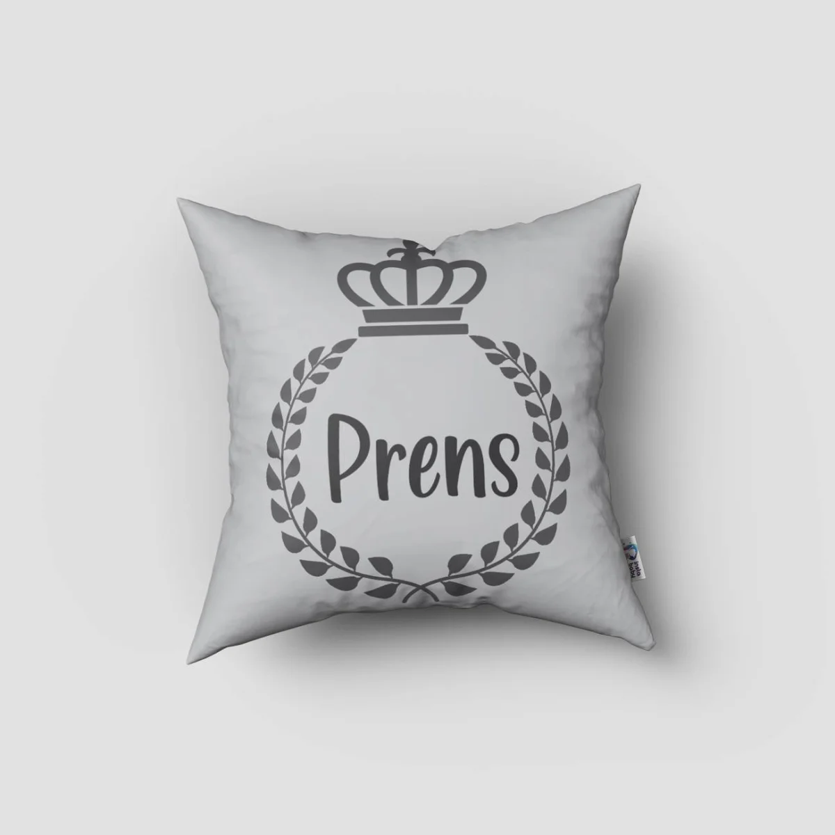 Kraliyet / Prens Kırlent Kılıfı | Açık Gri Taç, defne çelengi Desenli