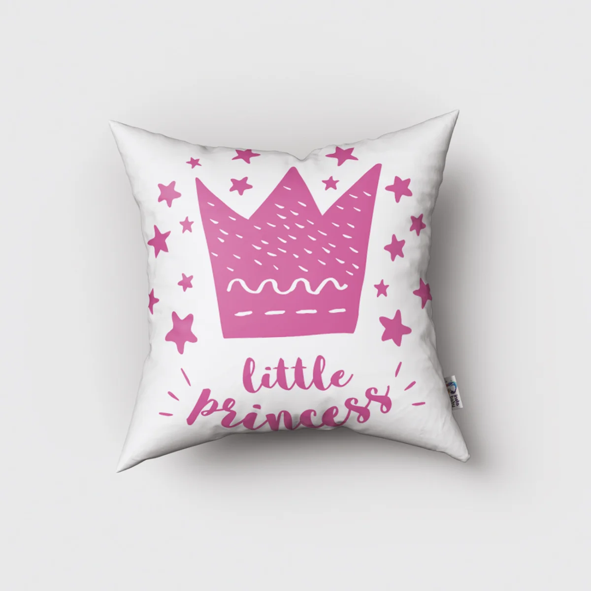 Prenses Kırlent Kılıfı | Beyaz Taç, yıldız Desenli