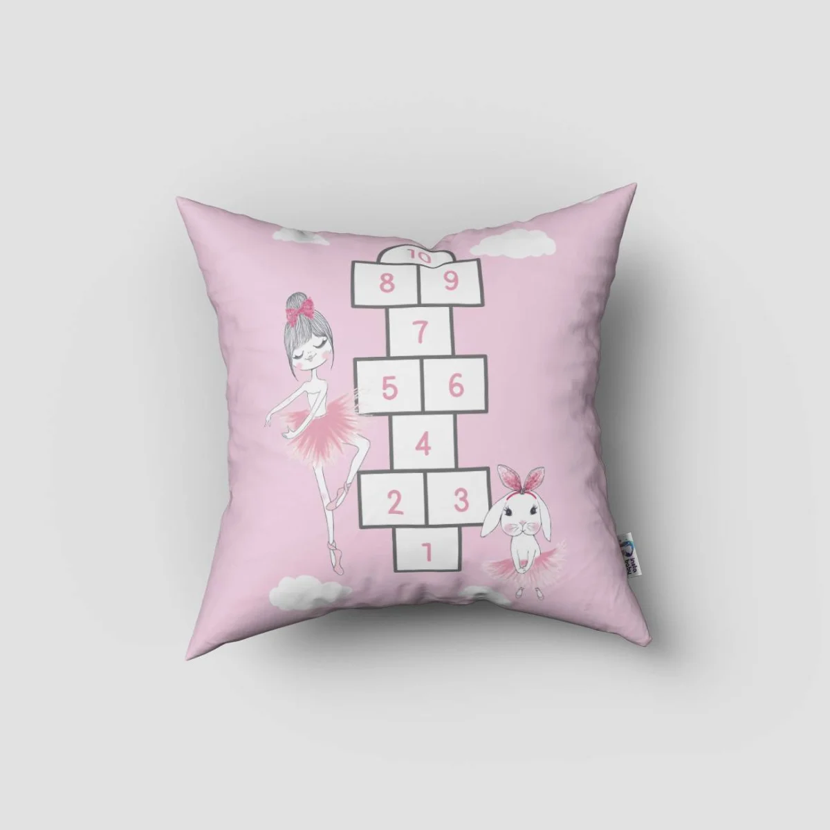 Balerin ve Tavşan Kırlent Kılıfı | Pembe bulut, sayı Desenli