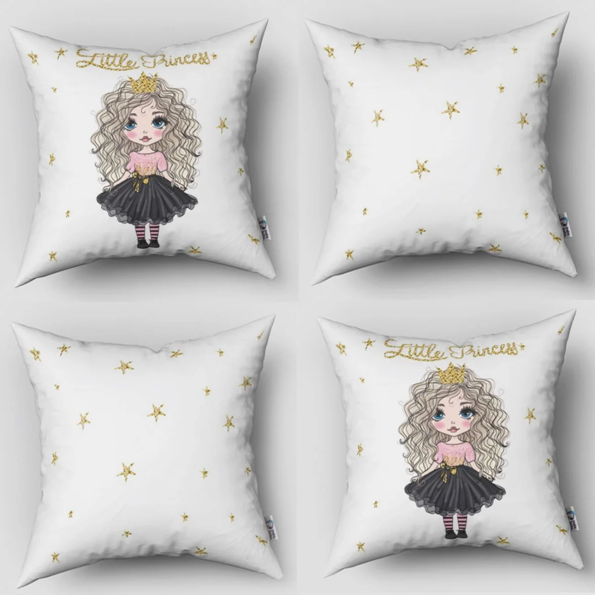 Prenses 4lü Kırlent | Beyaz yıldız Desenli