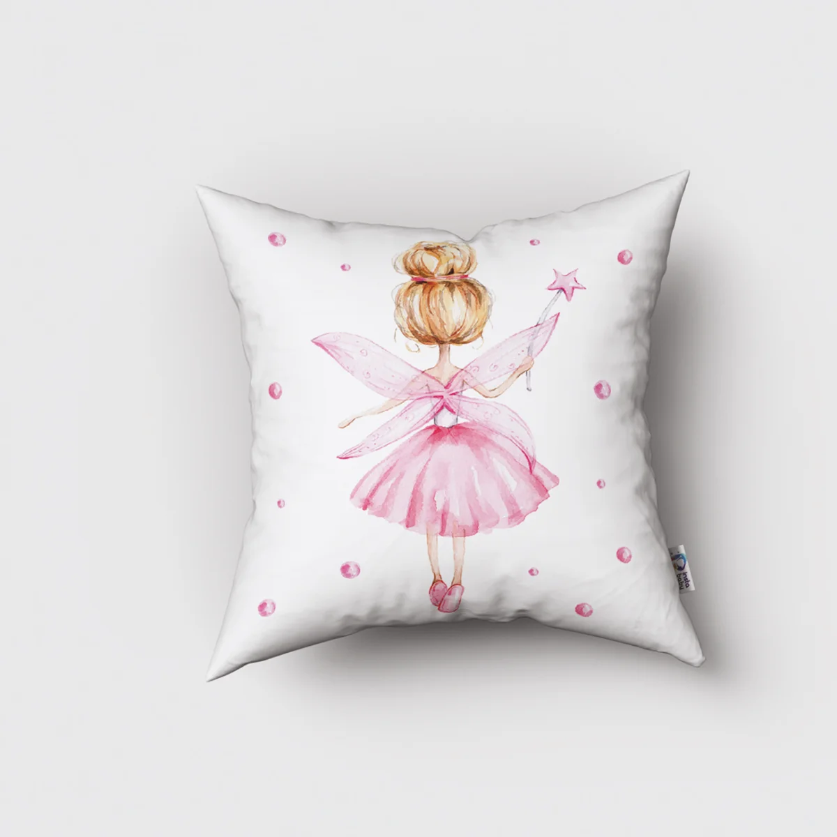 Peri Kız Kırlent Kılıfı | Beyaz pembe baloncuklar, sihirli yıldız Desenli