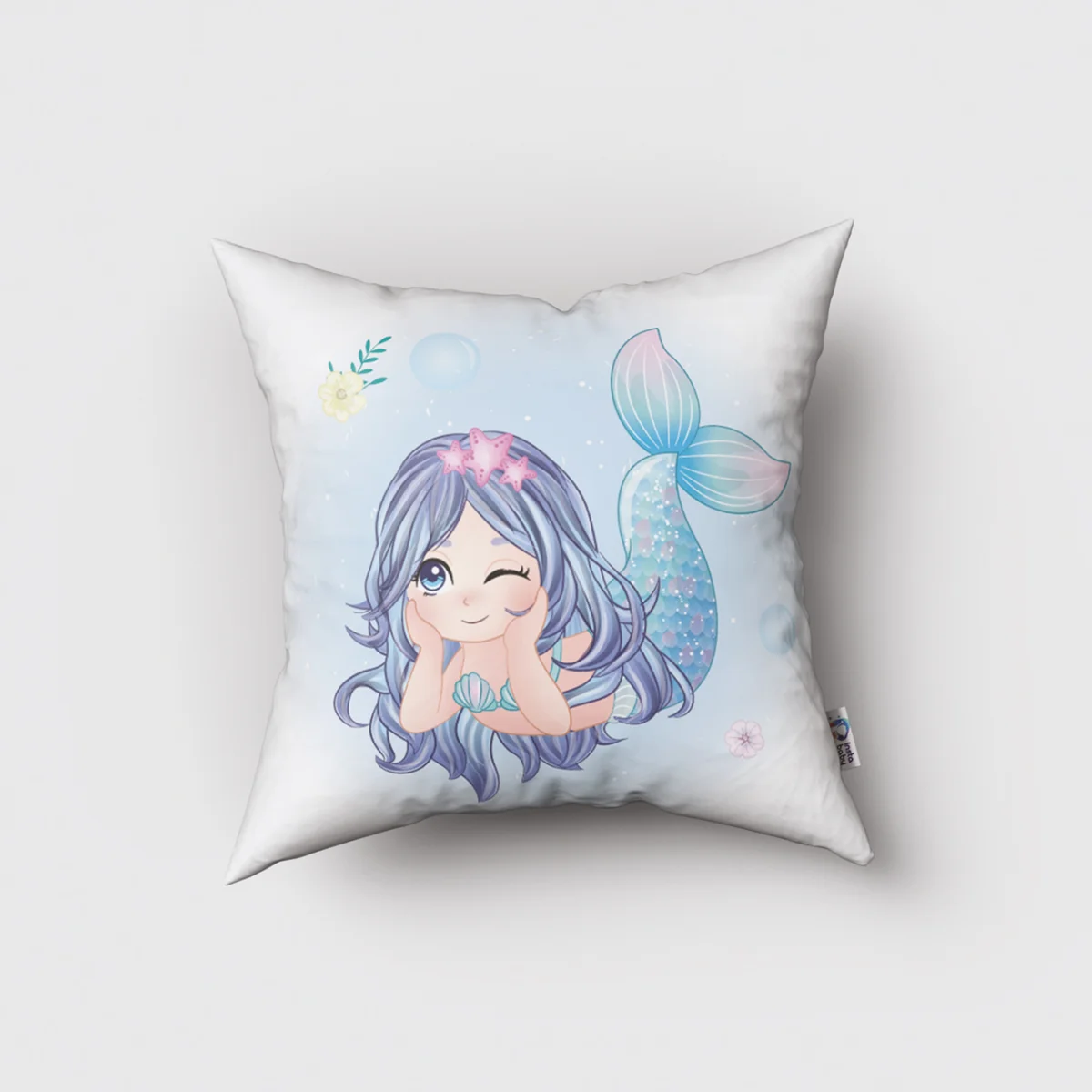 Denizkızı Kırlent Kılıfı | Mavi Deniz canlıları, yıldızlar Desenli