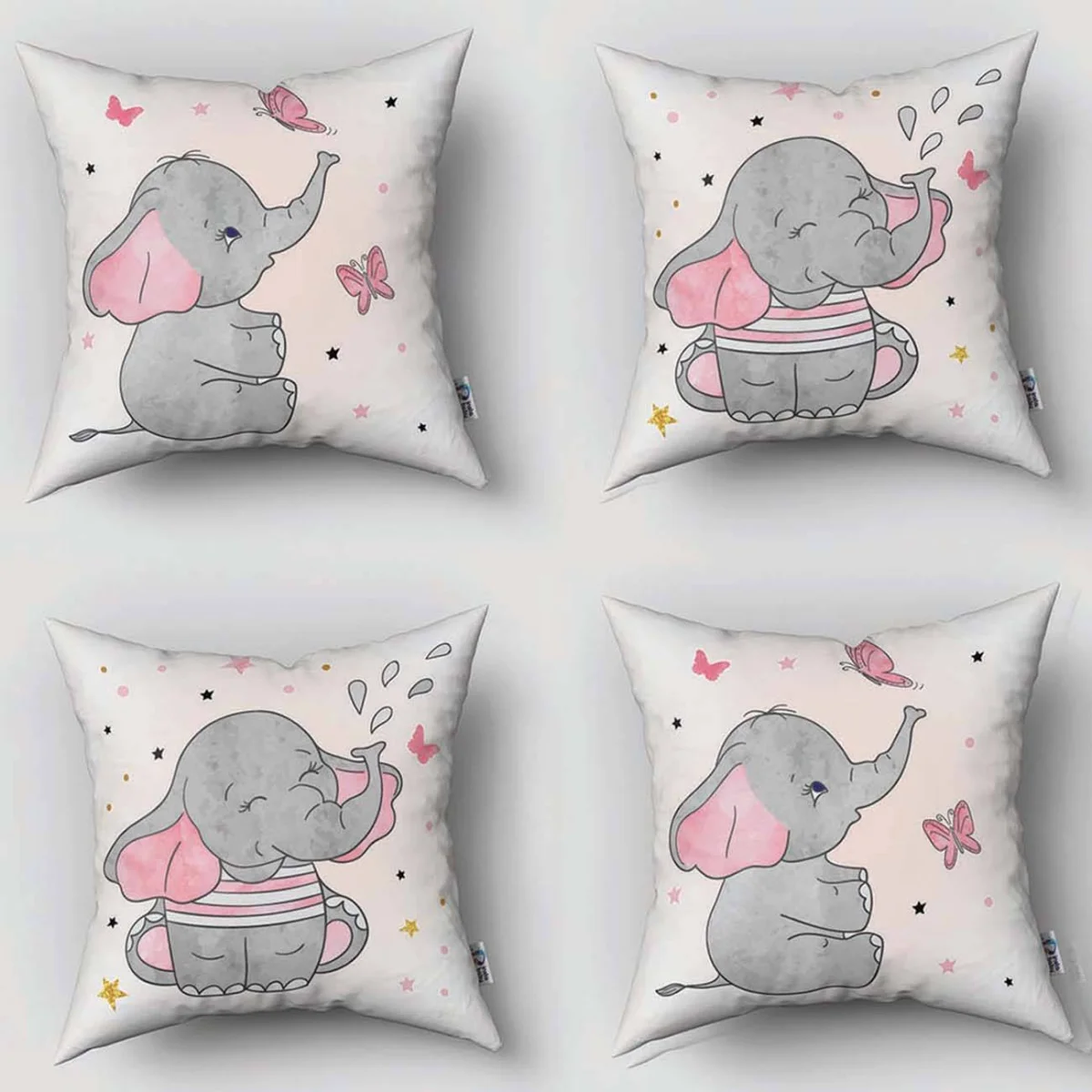 Filler 4lü Kırlent | Pembe Kalpler, yıldızlar Desenli