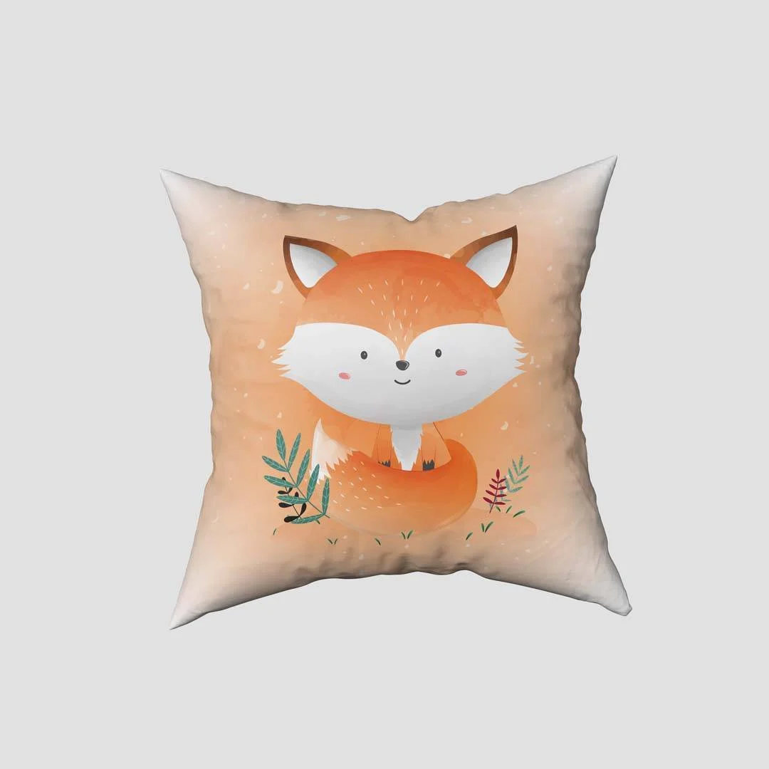 Tilki Kırlent Kılıfı | Turuncu yeşil yapraklar, beyaz benekler Desenli