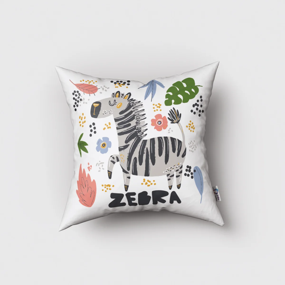 Zebra Kırlent Kılıfı | Beyaz noktalar, yapraklar Desenli