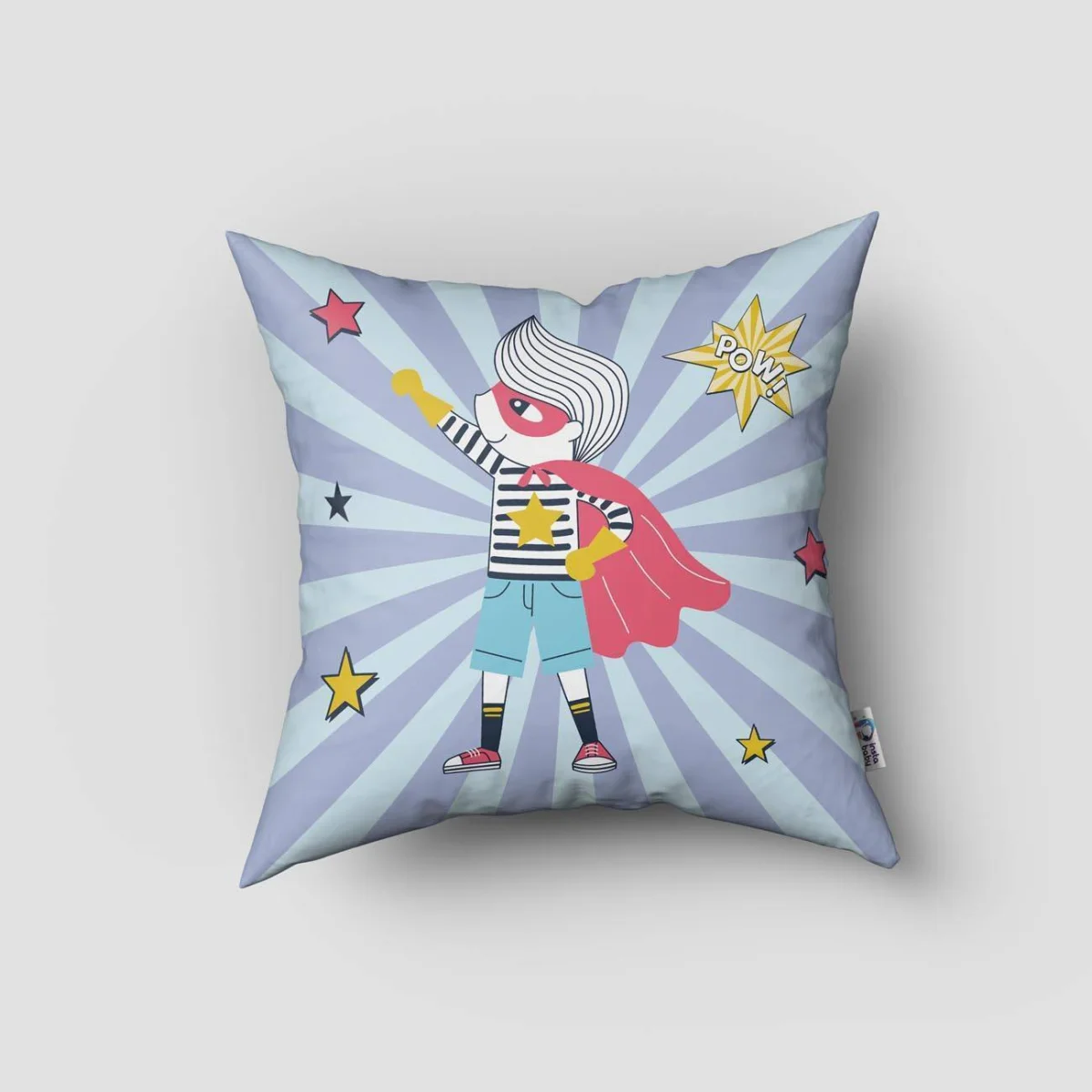 Süper Kahraman Kırlent Kılıfı | Mavi yıldızlar, şimşek Desenli