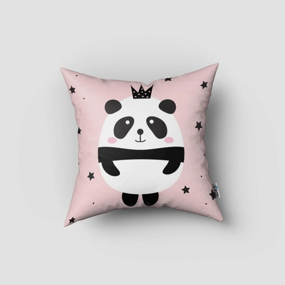 Panda Kırlent Kılıfı | Pembe yıldızlar, taç Desenli