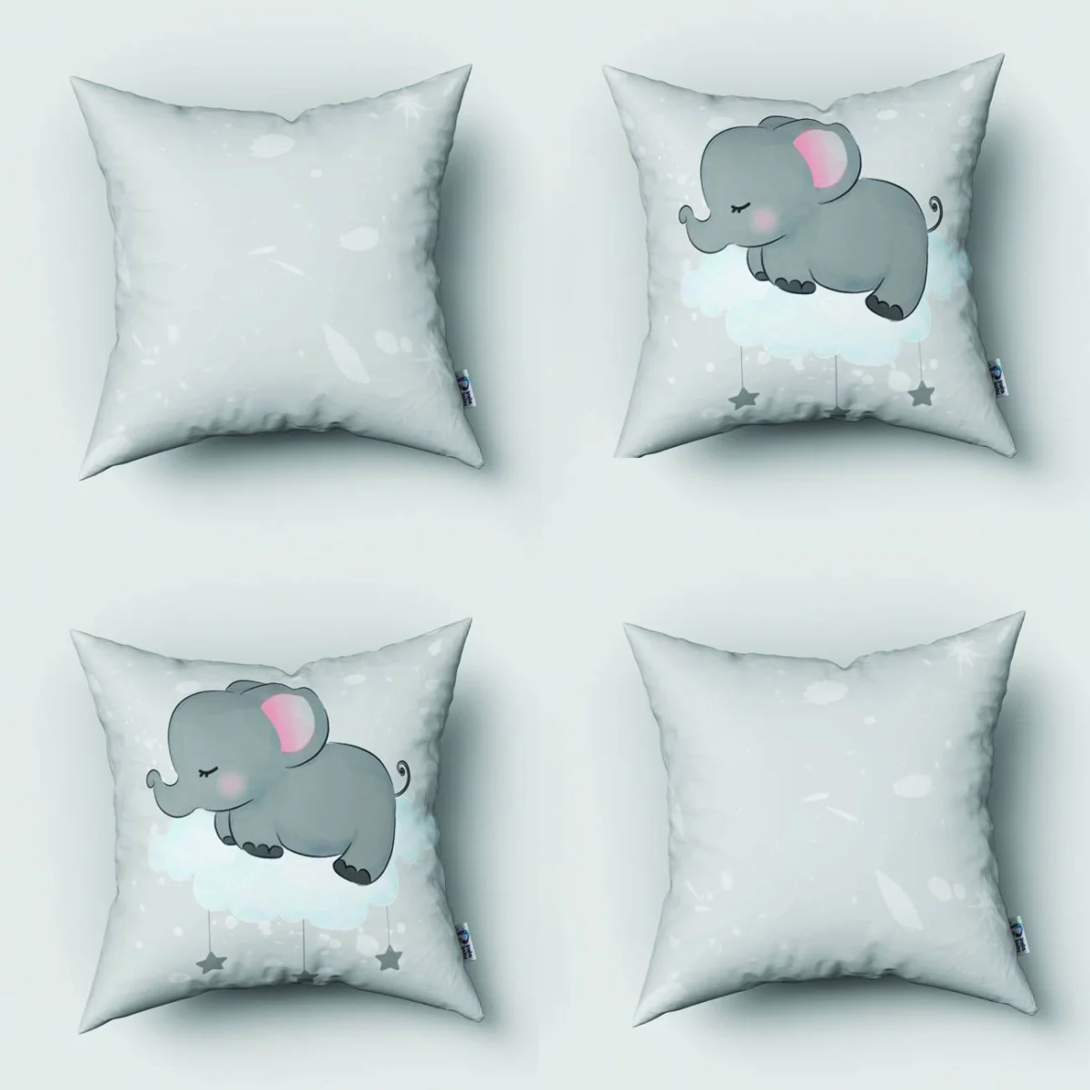 Fil 4lü Kırlent | Gri bulut, yıldız Desenli