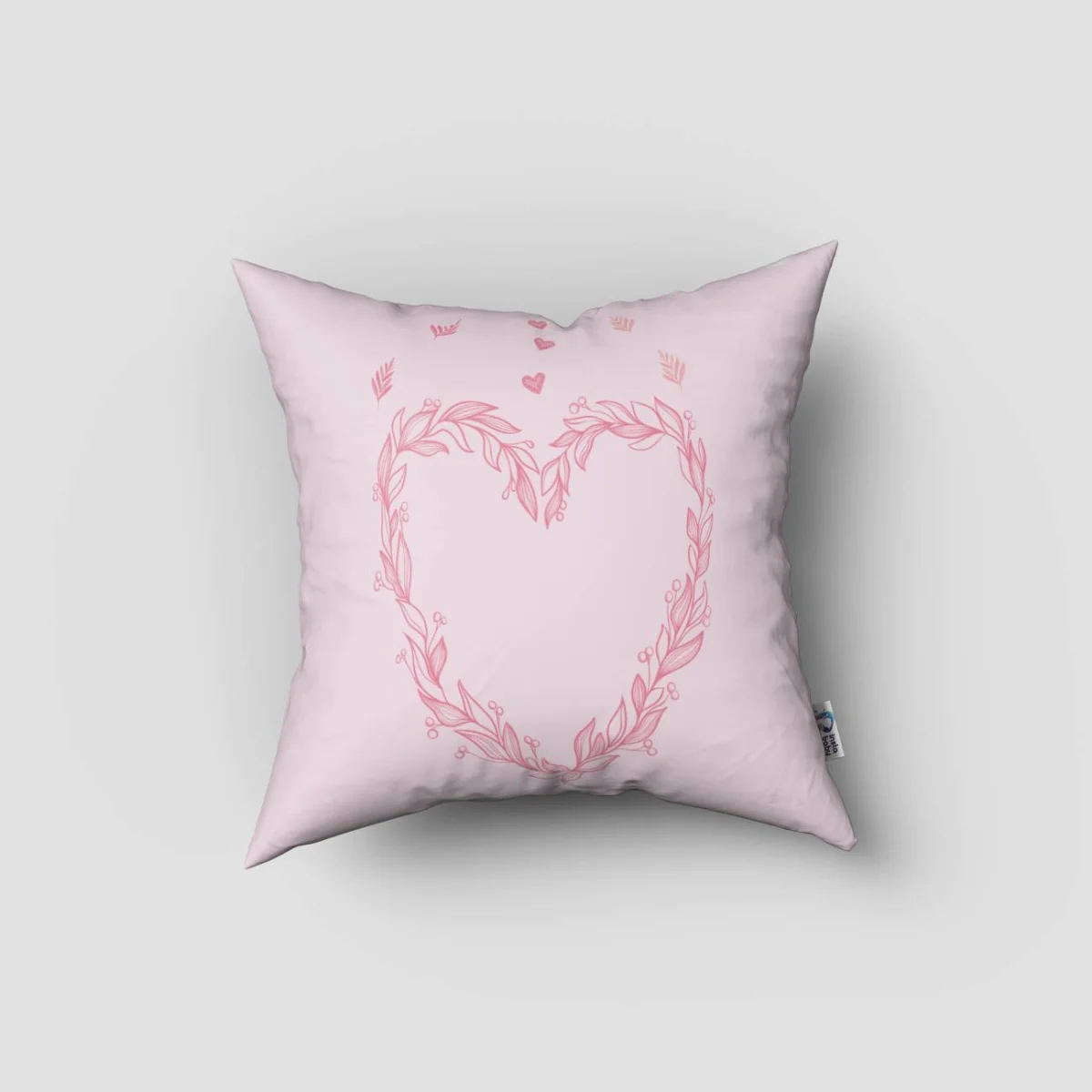 Kalp Kırlent Kılıfı | Pembe yapraklı dallar, minik kalpler Desenli