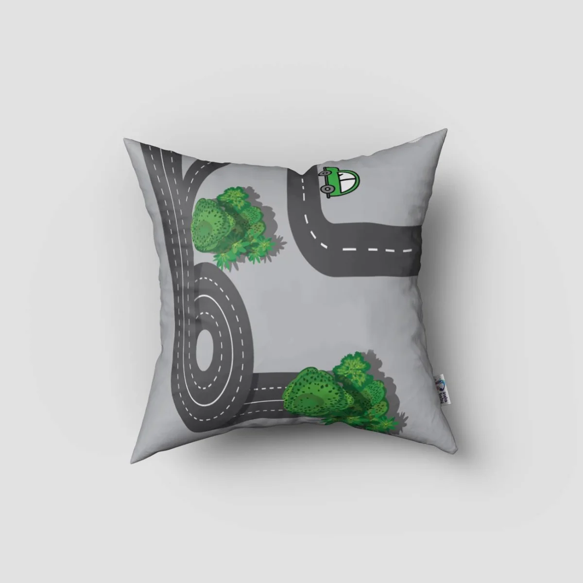 Yollar ve Arabalar Kırlent Kılıfı | Gri arabalar, ağaçlar Desenli