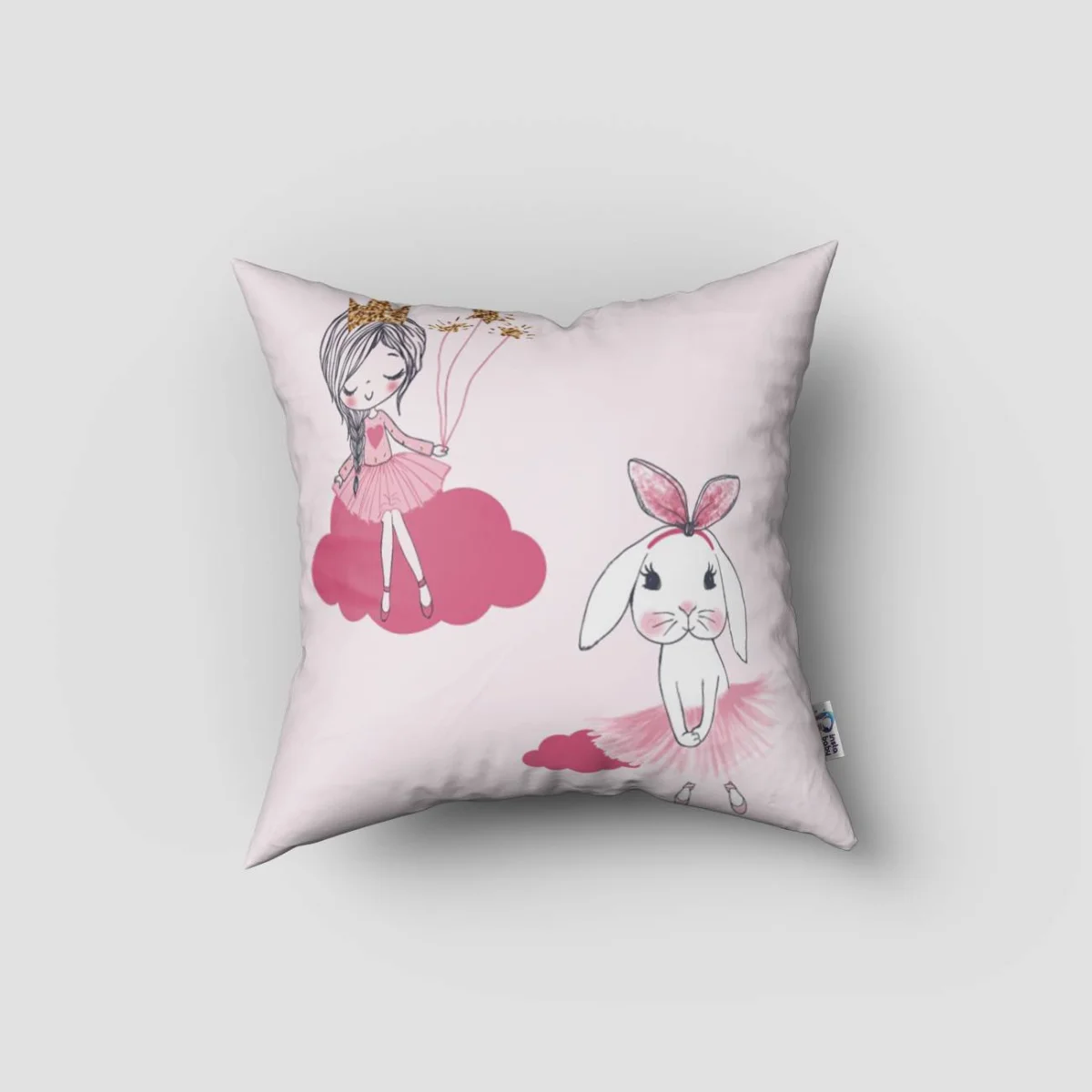 Balerin Kırlent Kılıfı | Pembe bulut, taç Desenli