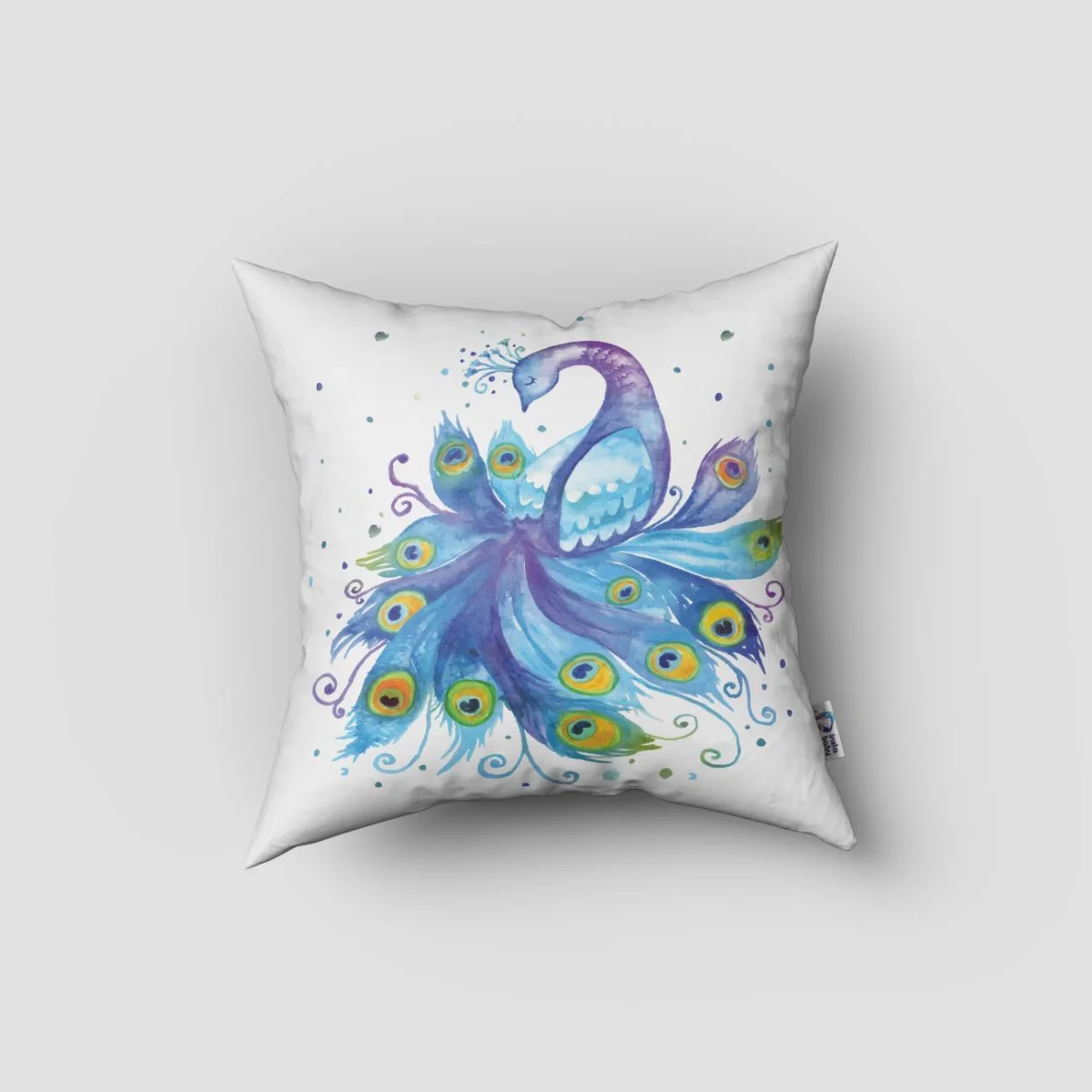 Tavus kuşu Kırlent Kılıfı | Beyaz Renkli noktalar, stilize kıvrımlar Desenli