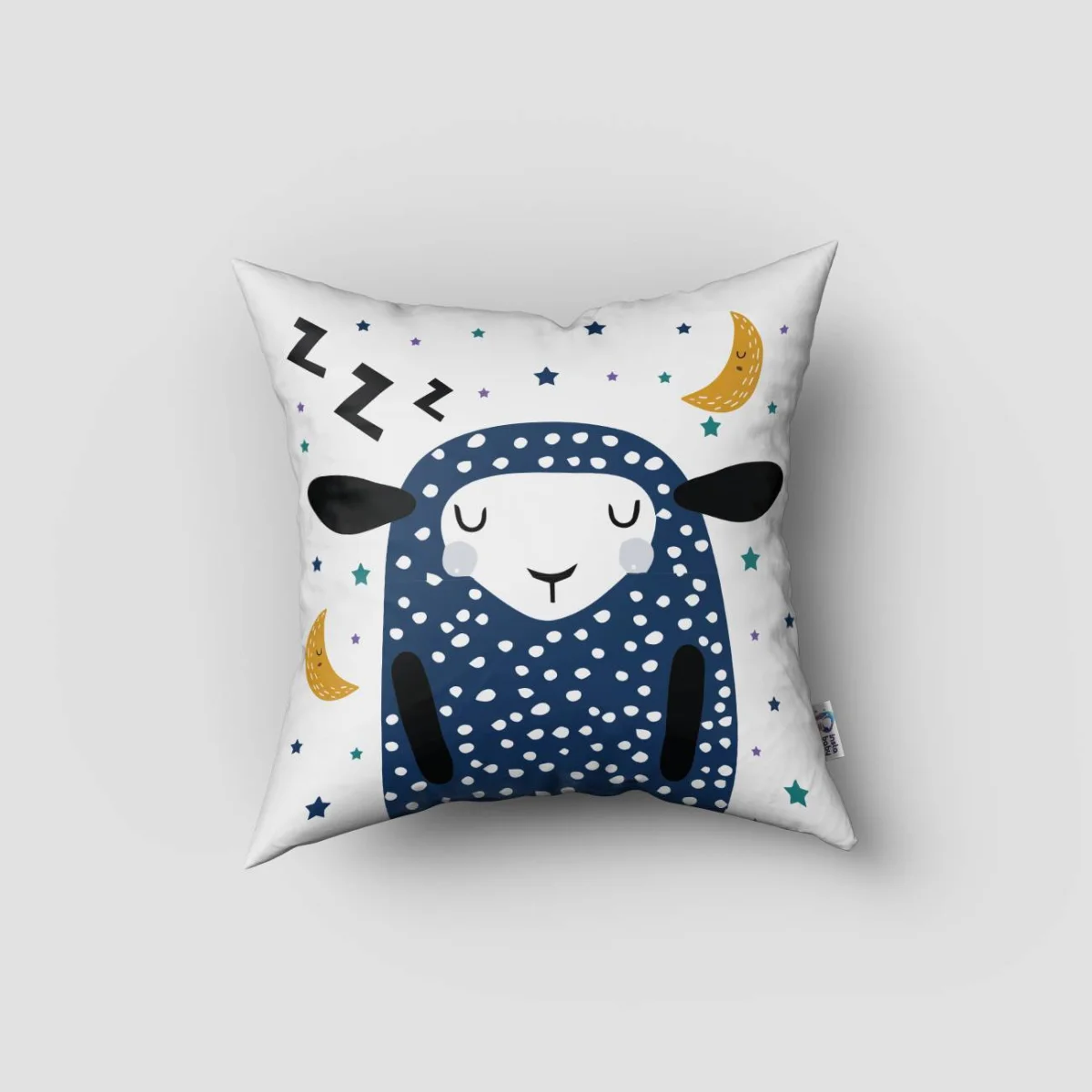 Koyunlar ve Uyku Teması Kırlent Kılıfı | Beyaz Uyuyan koyunlar, ay ve yıldızlar Desenli